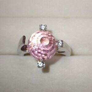 Elegant Pink Morganite Gemstone Ring with 3 White Sapphires Silver Band